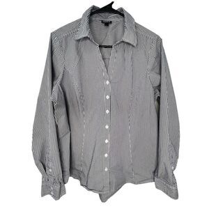 Torrid Black and White Pinstripe Button Up Long Sleeve Blouse